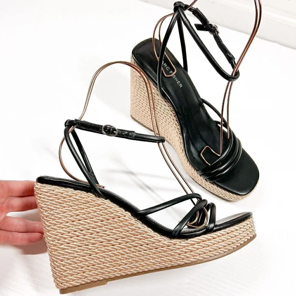 Marc Fisher Womens Size 10M Zeki Strappy Ankle Strap Wedge Heels Shoes BHFO 5777